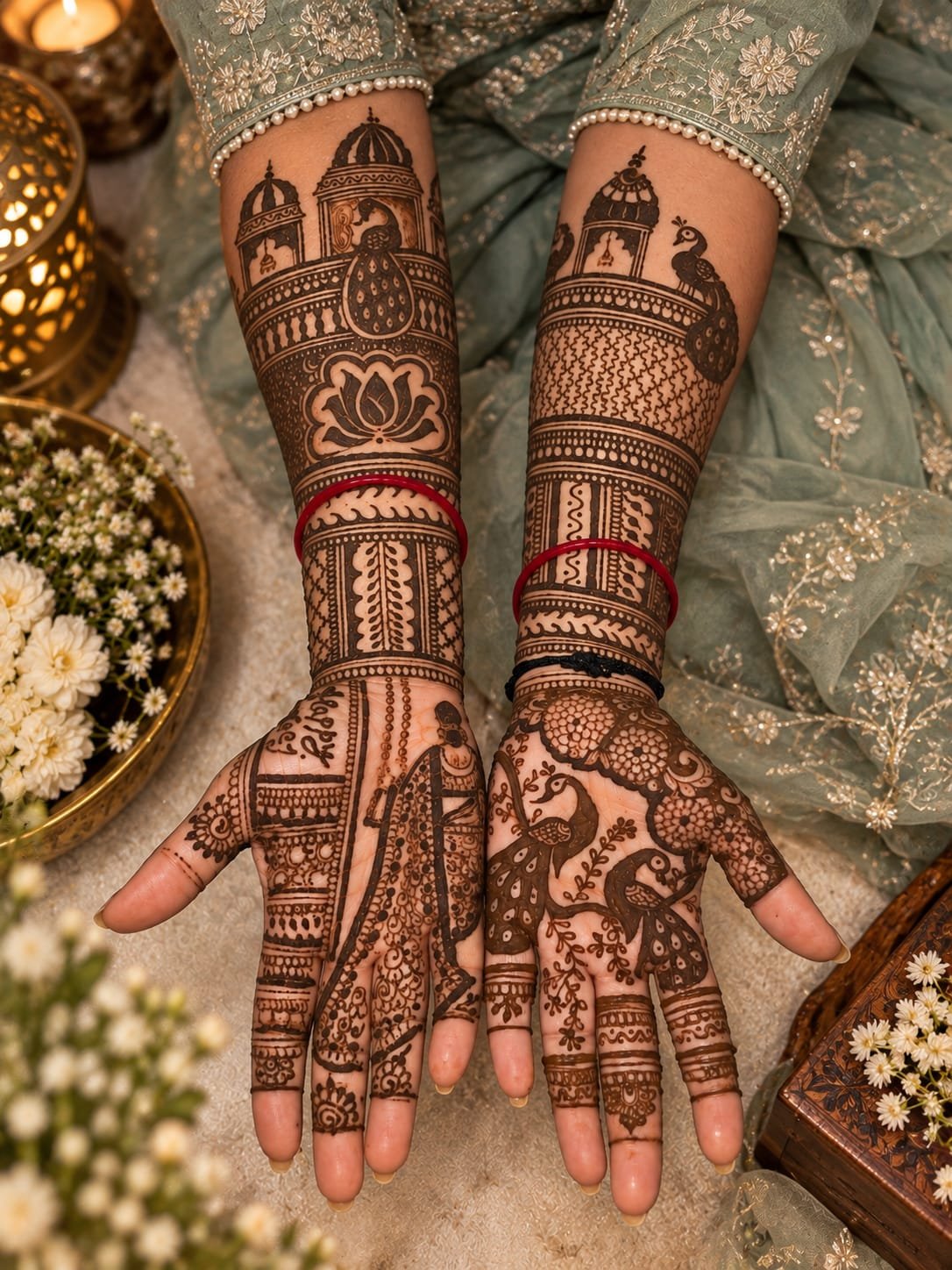 Palace peacock bridal mehndi Varanasi